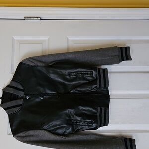 Last Kiss Small Black and Grey Leather Varsity Jacket